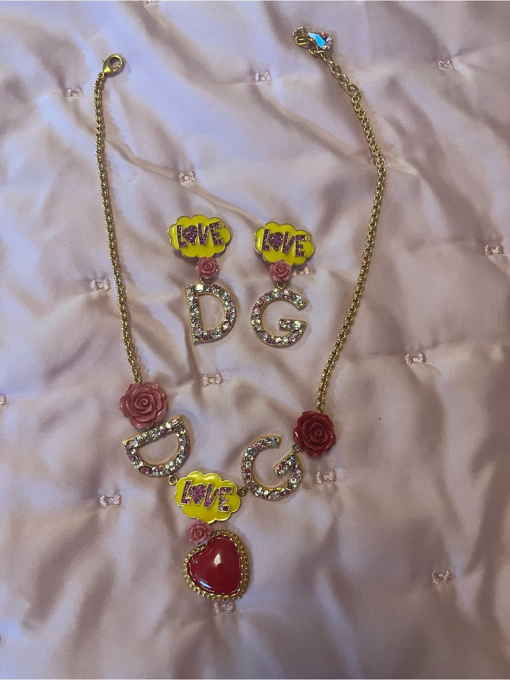 Dolce and Gabbana Love Rhinestone Earrings + Necklace SET ‼️